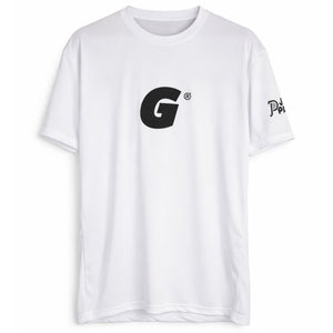 Justpadel x Garrincha T-shirt voor heren in wit met grote zwarte G op de borst