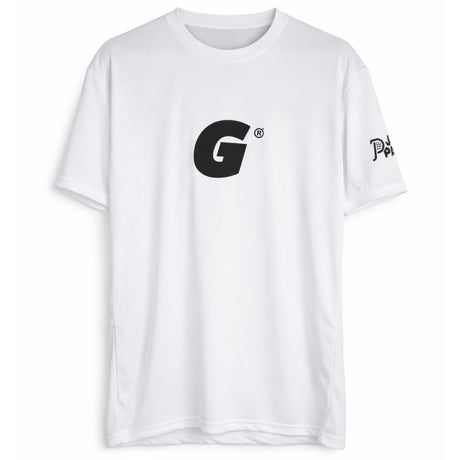 Justpadel x Garrincha T-shirt voor heren in wit met grote zwarte G op de borst
