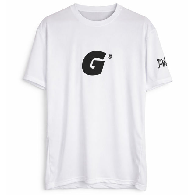 Justpadel x Garrincha T-shirt voor heren in wit met grote zwarte G op de borst