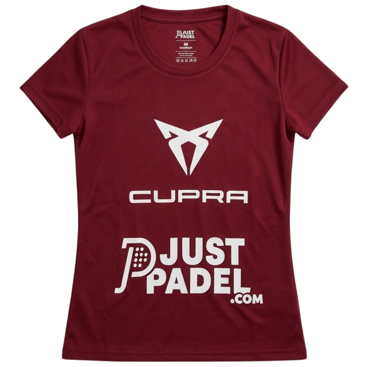 Justpadel x Padel Pirates damesshirt in bordeauxrood met Cupra-logo