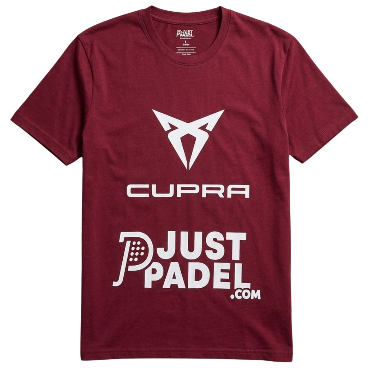 Justpadel x Padel Pirates T-shirt voor heren in bordeauxrood met Cupra-print