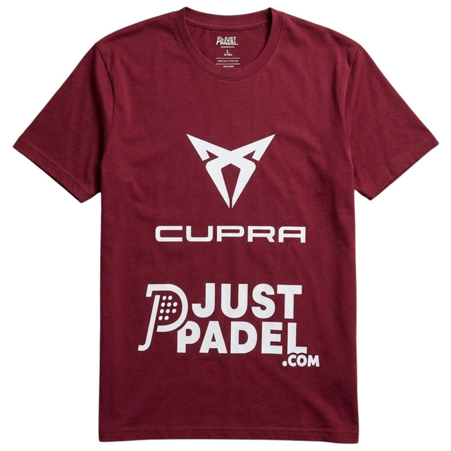 Justpadel x Padel Pirates T-shirt voor heren in bordeauxrood met Cupra-print