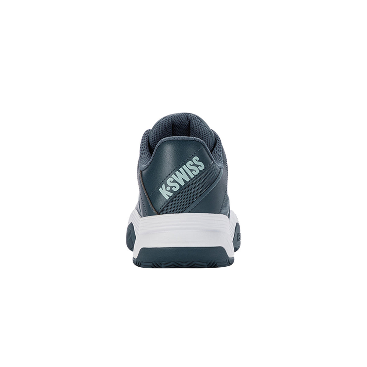 Achteraanzicht van de donkergroene K-Swiss Court Express HB met K-Swiss-hiellabel