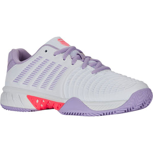 Schuin zijaanzicht van de K-Swiss Express Light 3 Clay W White/Orchid Petal/Neon Blaze