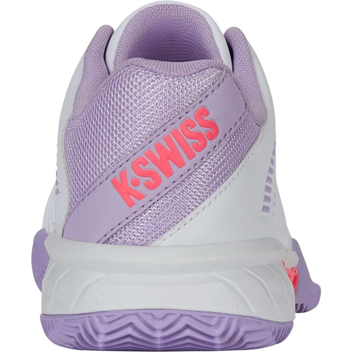 Achteraanzicht van de K-Swiss Express Light 3 Clay W met lila hielpartij