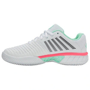 Binnenzijde van de witte K-Swiss Express Light 3 Clay W met roze zoolrand