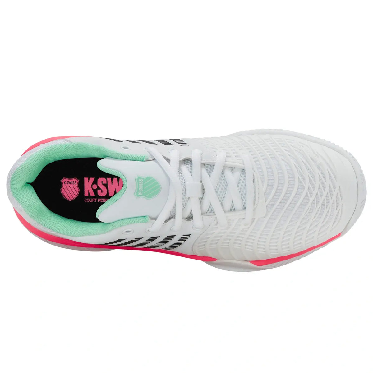 Bovenaanzicht van de witte K-Swiss Express Light 3 Clay W met mintgroene inzet