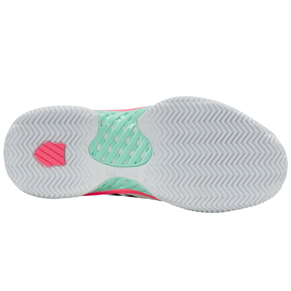 Witte zool van de K-Swiss Express Light 3 Clay W met mintgroen en roze vlak