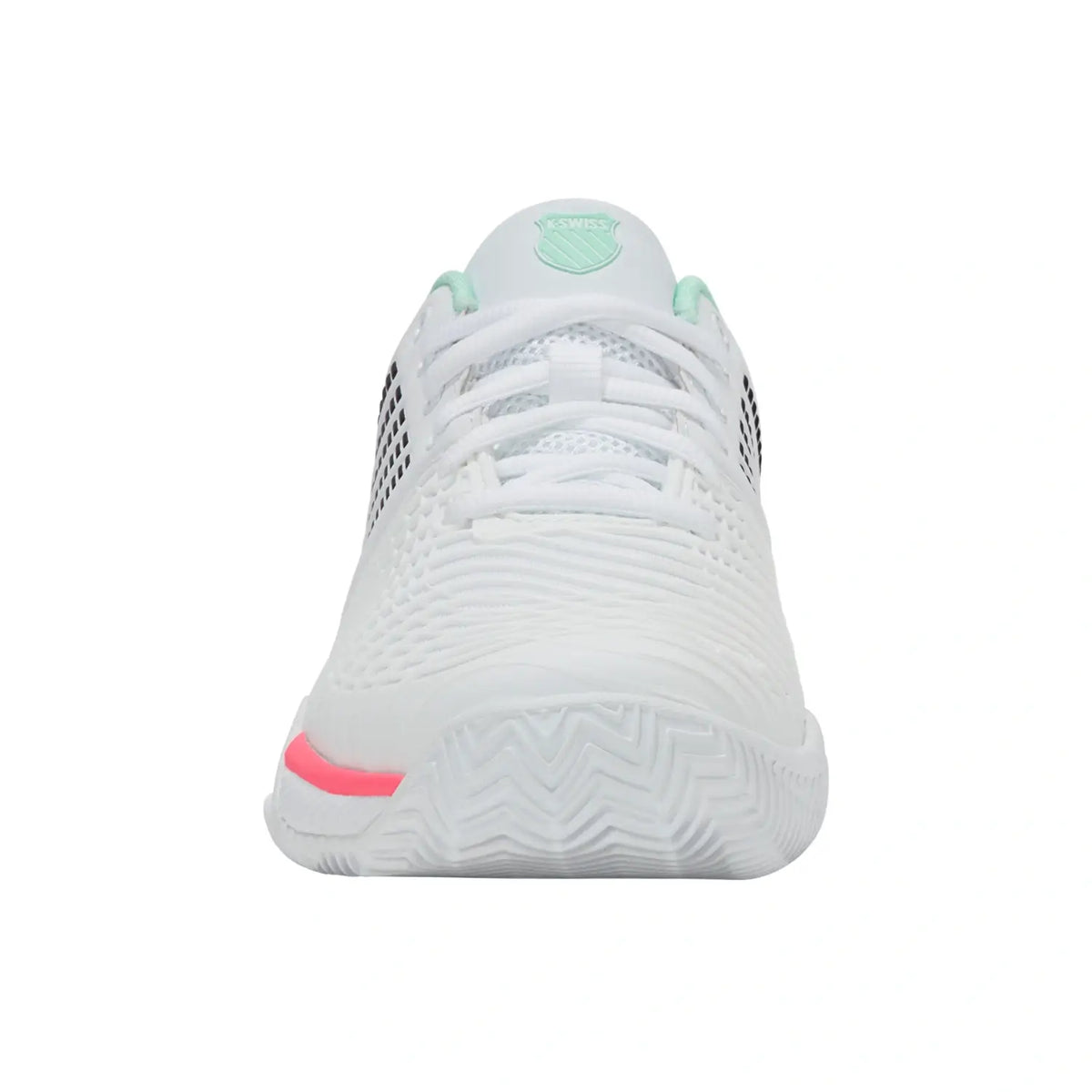 Vooraanzicht van de witte K-Swiss Express Light 3 Clay W met roze zoolrand