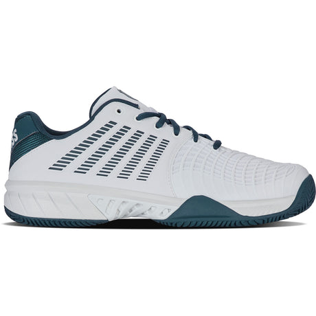 K-Swiss Express Light 3 padelschoen in wit met petrolgroen, zijaanzicht buitenkant