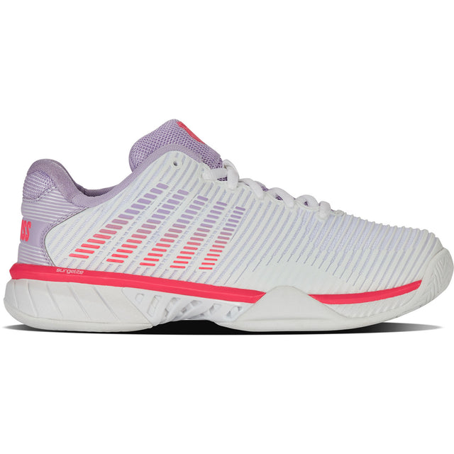 K-Swiss Hypercourt Express 2 Clay W in wit met lila en roze, zijaanzicht buitenkant
