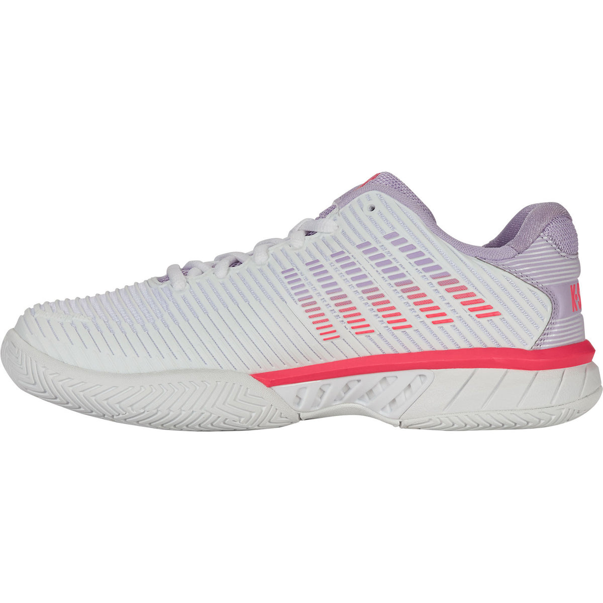 Binnenzijde van de witte K-Swiss Hypercourt Express 2 Clay W met roze zoolrand