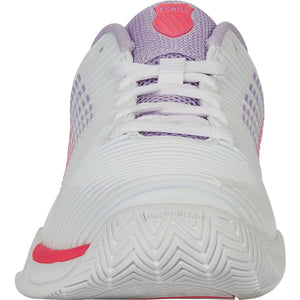 Vooraanzicht van de witte K-Swiss Hypercourt Express 2 Clay W met lila tong