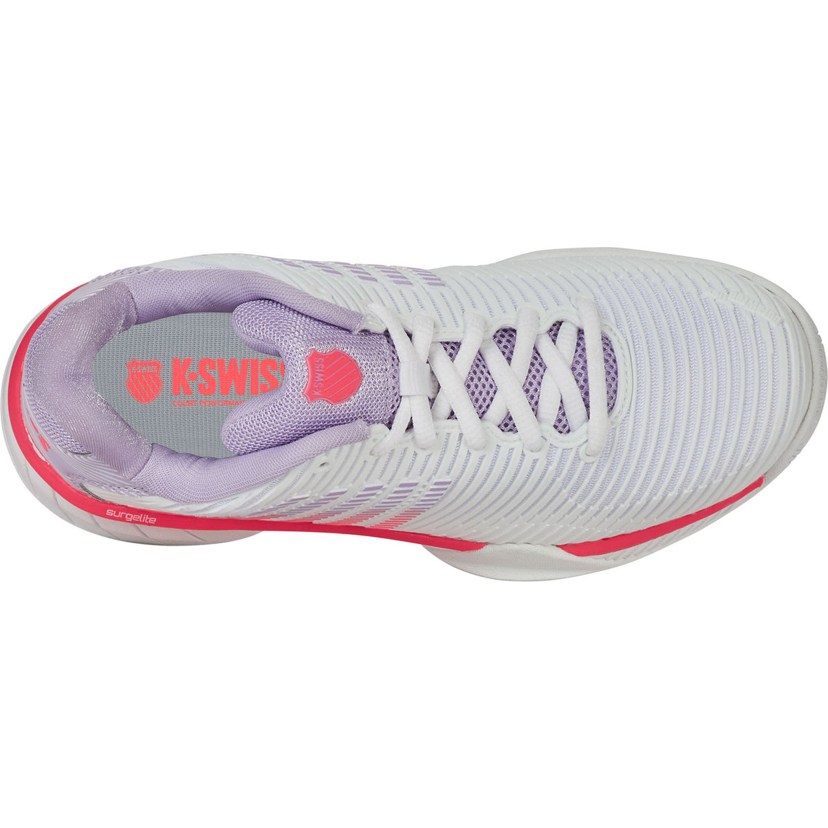 Bovenaanzicht van de witte K-Swiss Hypercourt Express 2 Clay W met witte veters