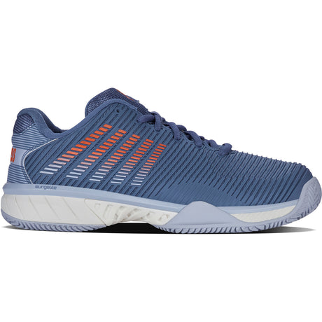 K-Swiss Hypercourt Express 2 Clay in blauwgrijs met oranje, zijaanzicht buitenkant