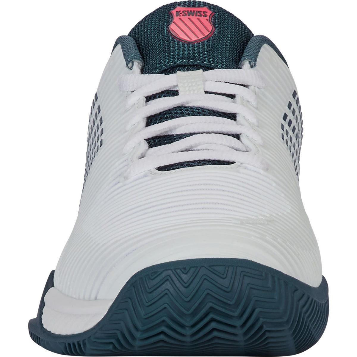 Vooraanzicht van de witte K-Swiss Hypercourt Express 2 Clay met donkere kraag