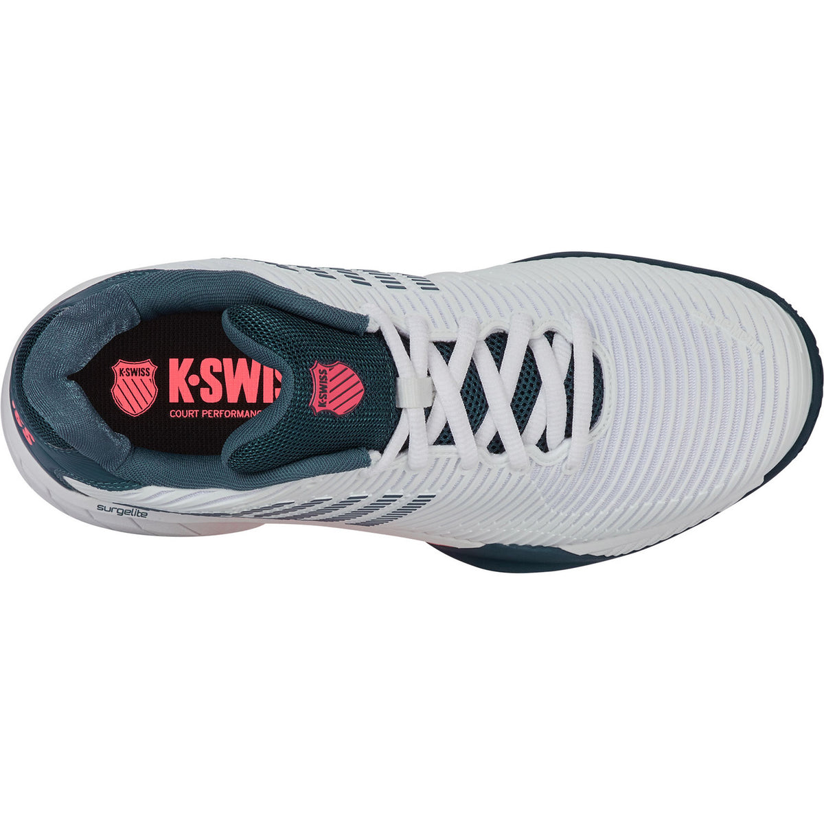 Bovenaanzicht van de witte K-Swiss Hypercourt Express 2 Clay met witte veters