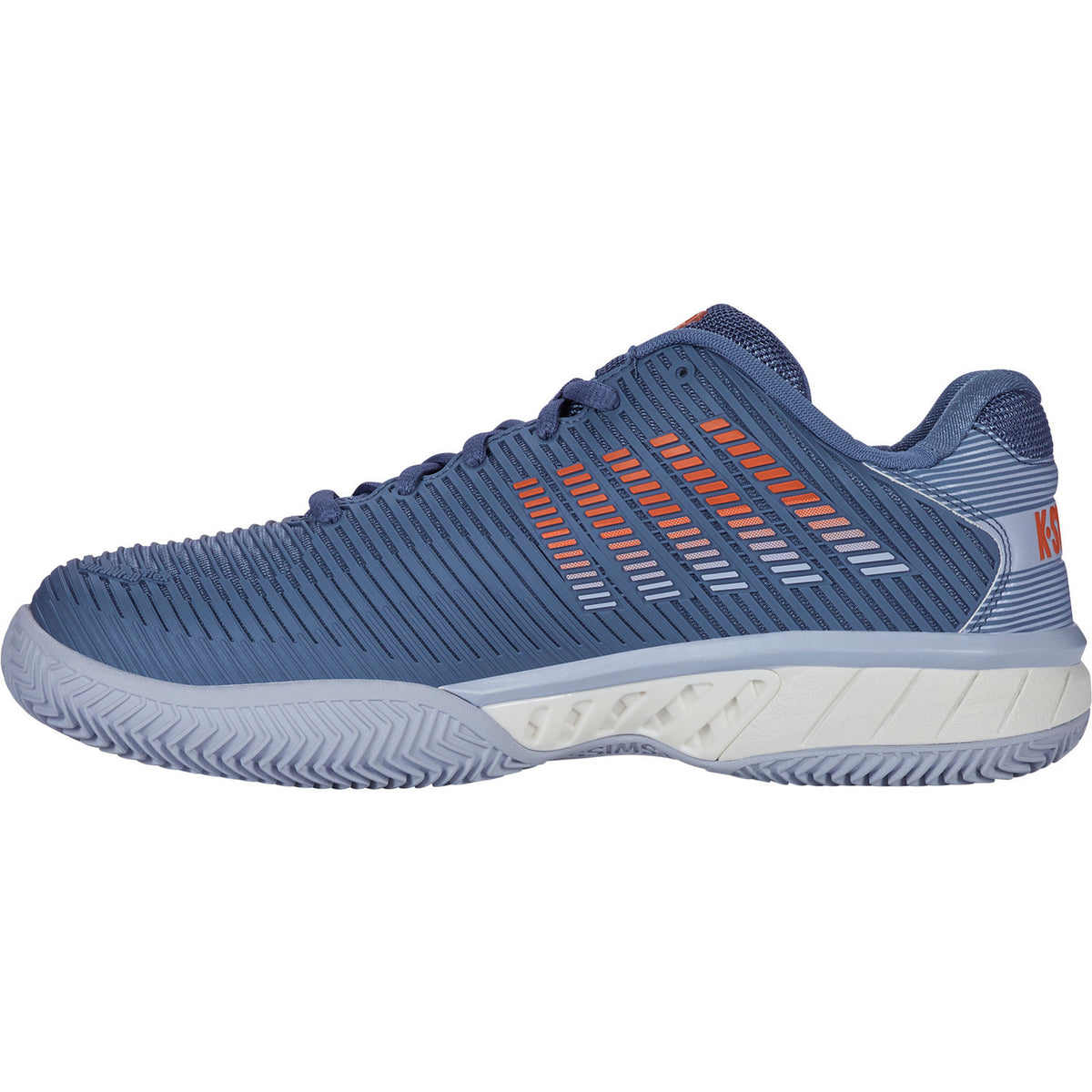 Binnenzijde van de blauwgrijze K-Swiss Hypercourt Express 2 Clay met witte zool