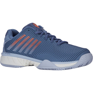 Schuin zijaanzicht van de blauwgrijze K-Swiss Hypercourt Express 2 Clay
