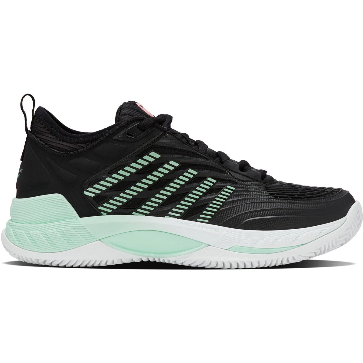 K-Swiss Hypercourt Supreme 2 Clay damesschoen in zwart met mintgroen, zijaanzicht