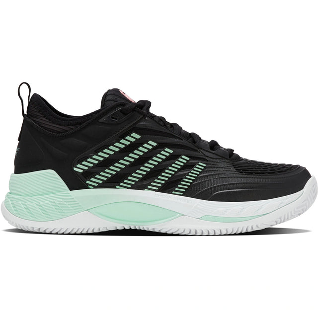 K-Swiss Hypercourt Supreme 2 Clay damesschoen in zwart met mintgroen, zijaanzicht