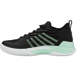 Binnenzijde van de zwarte K-Swiss Hypercourt Supreme 2 Clay met mintgroene zool