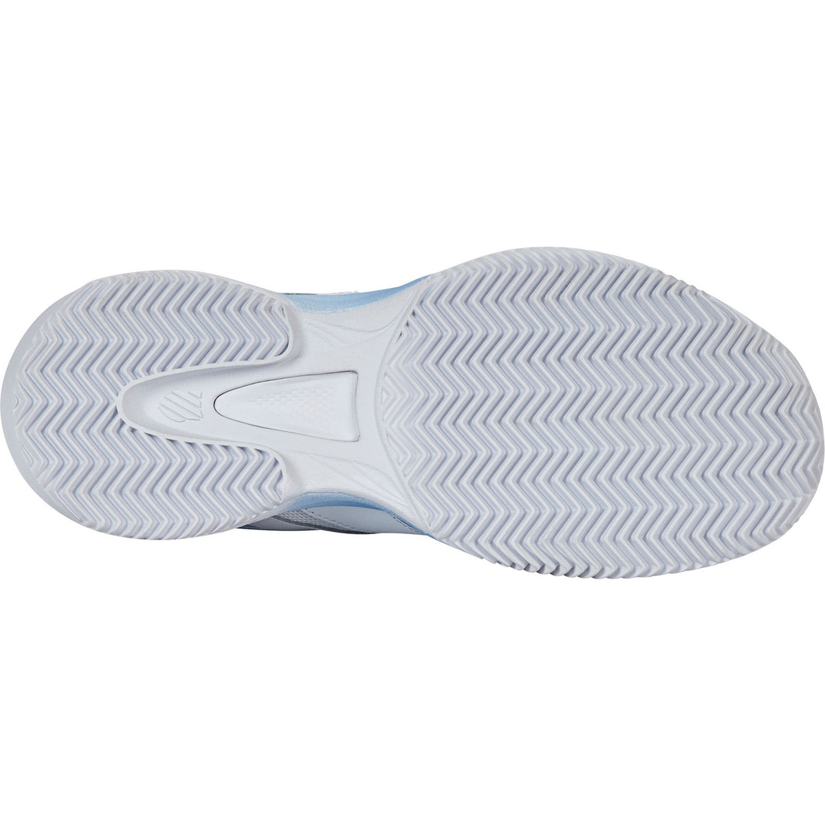 Witte zool van de K-Swiss Speedex Clay W met visgraatprofiel voor kunstgras