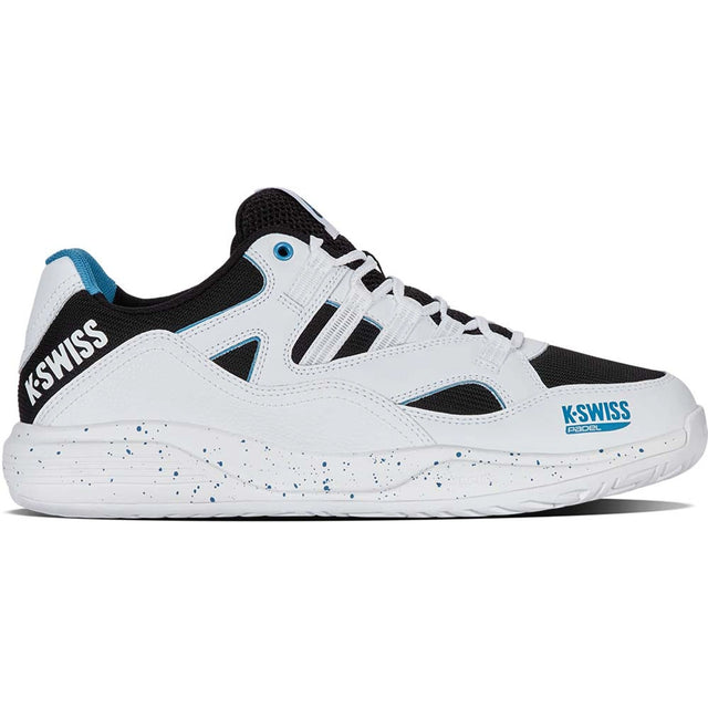 K-Swiss Tura Team padelschoen in wit met zwart en blauw, zijaanzicht buitenkant