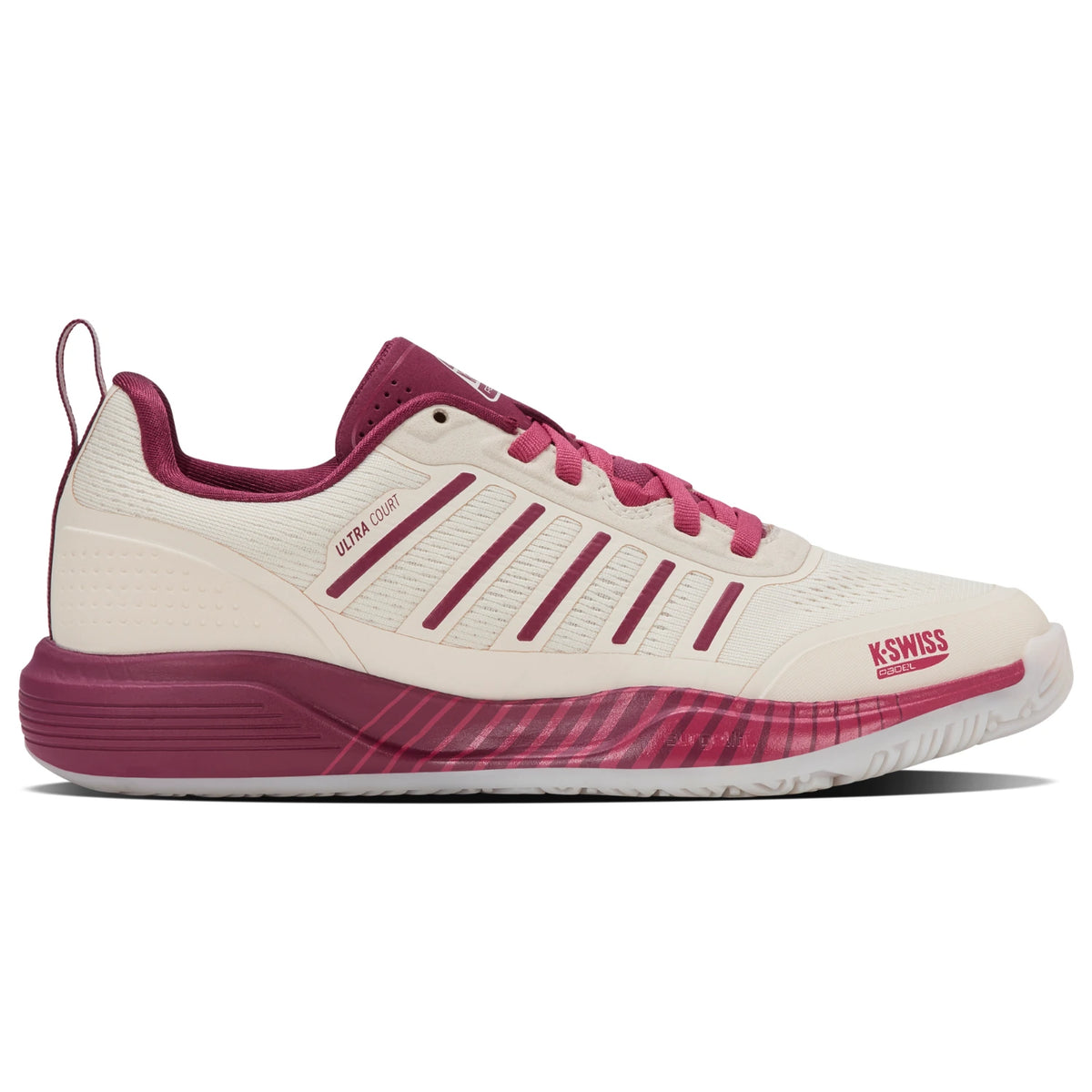 K-Swiss Ultra Court W damespadelschoen in creme met bordeauxrood, zijaanzicht