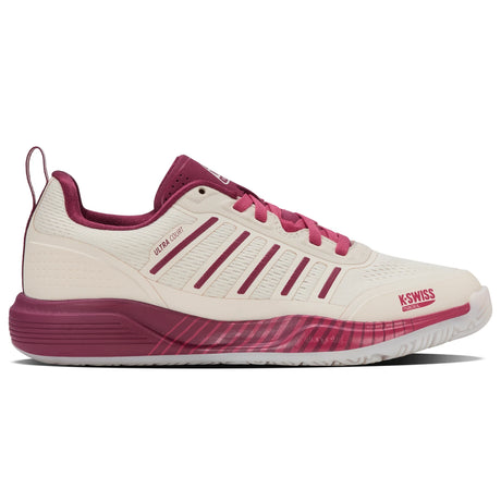 K-Swiss Ultra Court W damespadelschoen in creme met bordeauxrood, zijaanzicht