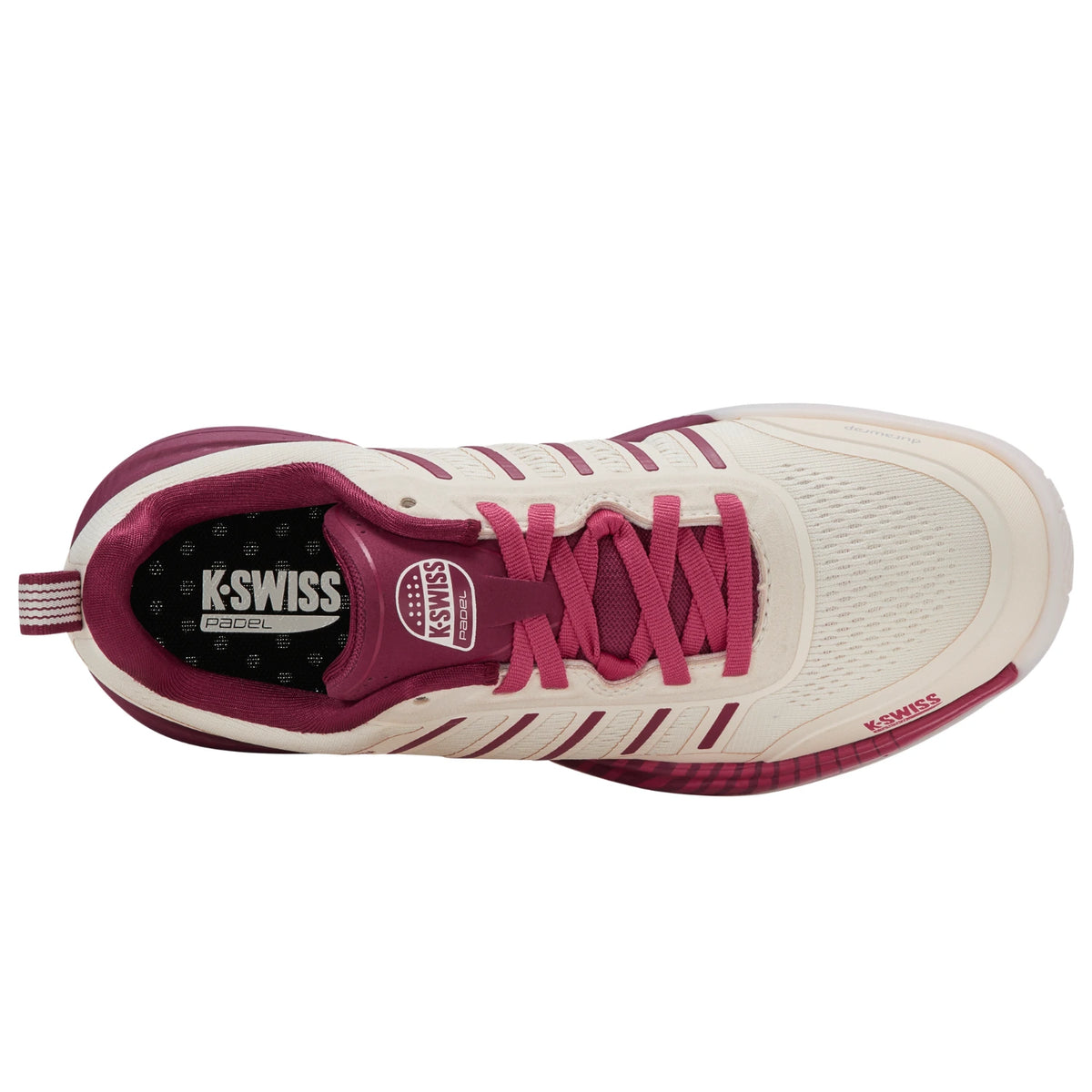 Bovenaanzicht van de cremekleurige K-Swiss Ultra Court W met roze veters