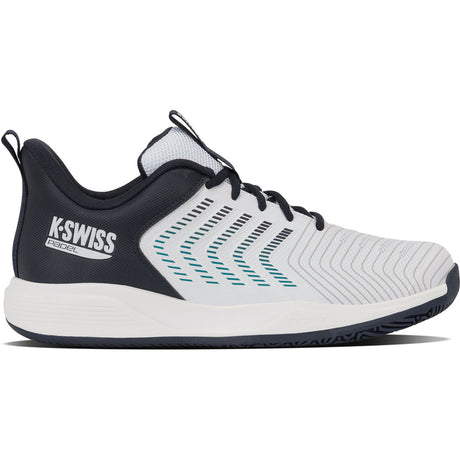 K-Swiss Ultrashot Light padelschoen in wit met donkerblauw, zijaanzicht buitenkant