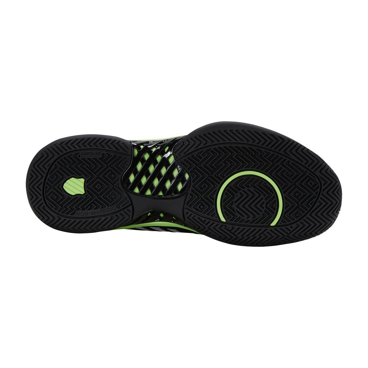 Zwarte Aoesta 7.0 visgraatzool van de K-Swiss Express Light 3 Clay Black/Soft Neon Green