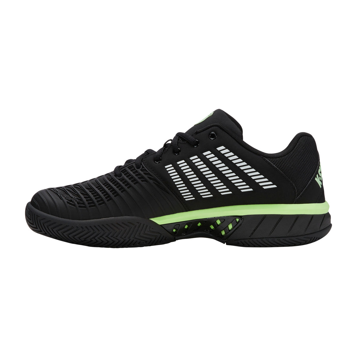 Binnenzijde van de K-Swiss Express Light 3 Clay Black/Soft Neon Green met limegroene zoolrand