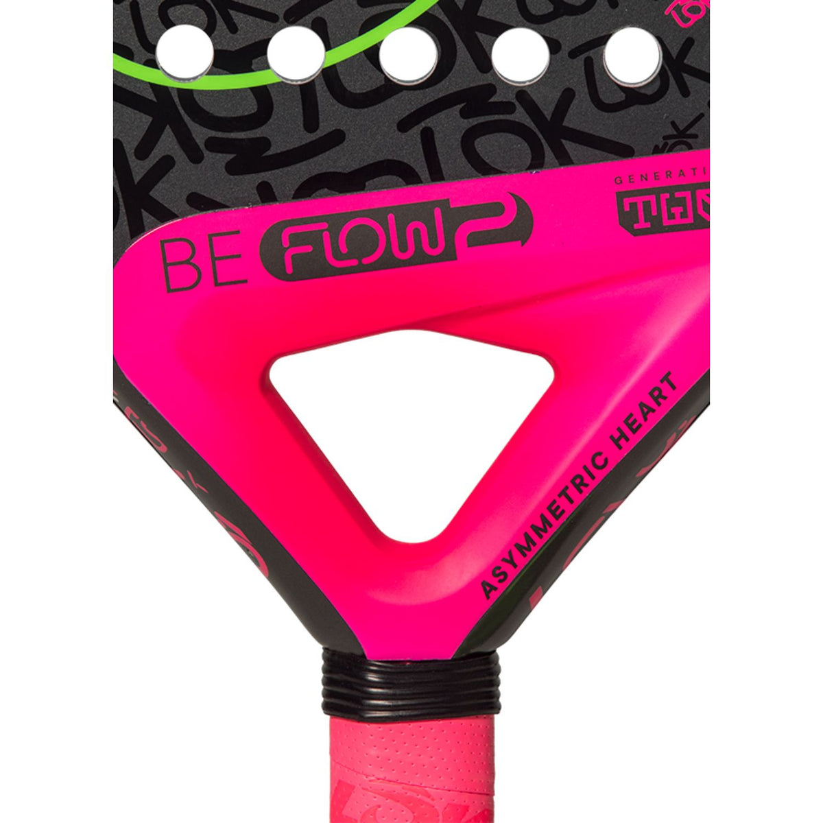 Detail van het roze hart van het Lok Be Flow 2 met Be Flow-opdruk