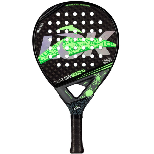 Lok Carbon Flow 2 padelracket in zwart met limegroen, vooraanzicht