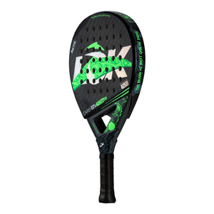 Lok Carbon Flow 2 padelracket schuin vooraanzicht, rondvorm in zwart carbon