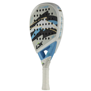 Lok Carbon Hype 2 FDB padelracket schuin vooraanzicht, diamantvorm in wit en blauw