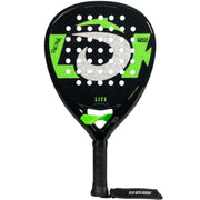 Lok Jungle Lite padelracket in zwart met felgroene accenten en witte print, vooraanzicht