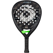 Lok Jungle padelracket in zwart met witte graffitiprint en groen hart, vooraanzicht