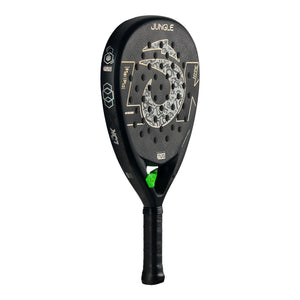 Achterzijde van het Lok Jungle padelracket in zwart met witte graffitiprint