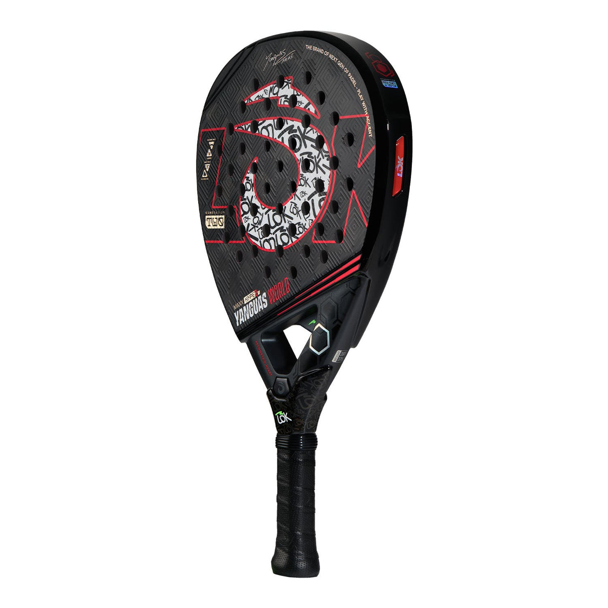 Lok Maxx Hype Yanguas World padelracket schuin vooraanzicht, diamantvorm in zwart