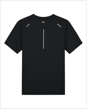 Achterkant van het zwarte Malelions Padel Vortex T-Shirt met lichte reflectiestreep