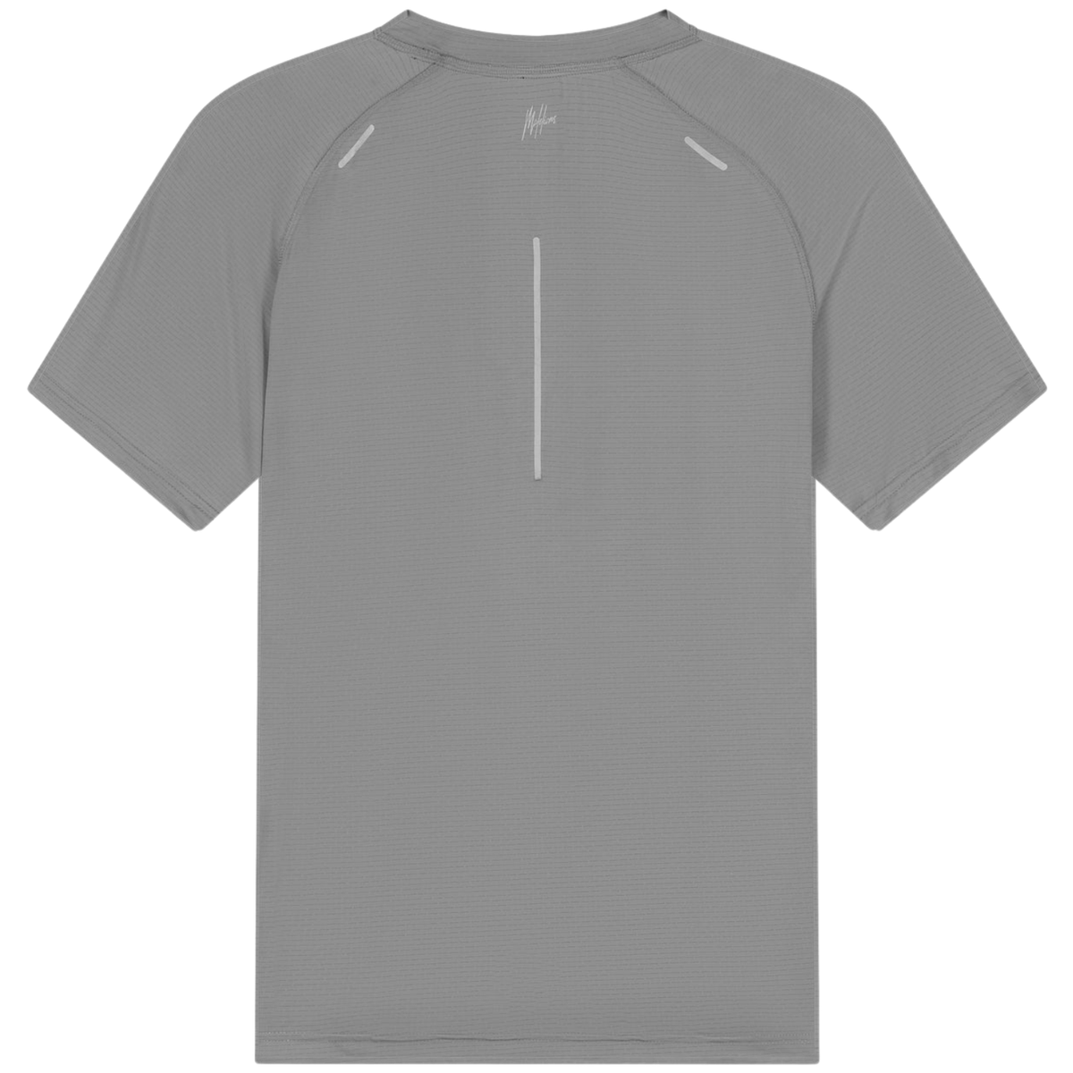 Achterkant van het grijze Malelions Padel Vortex T-Shirt met reflecterende streep