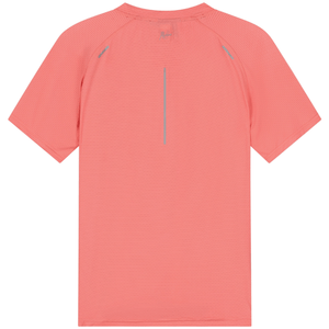 Achterkant van het koraalroze Malelions Padel Vortex T-Shirt met verticale reflectiestreep