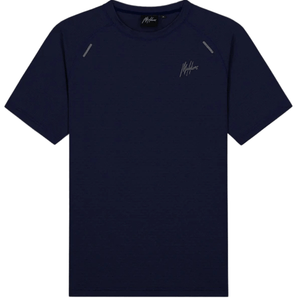 Vooraanzicht van het donkerblauwe Malelions Padel Vortex T-Shirt met ronde hals