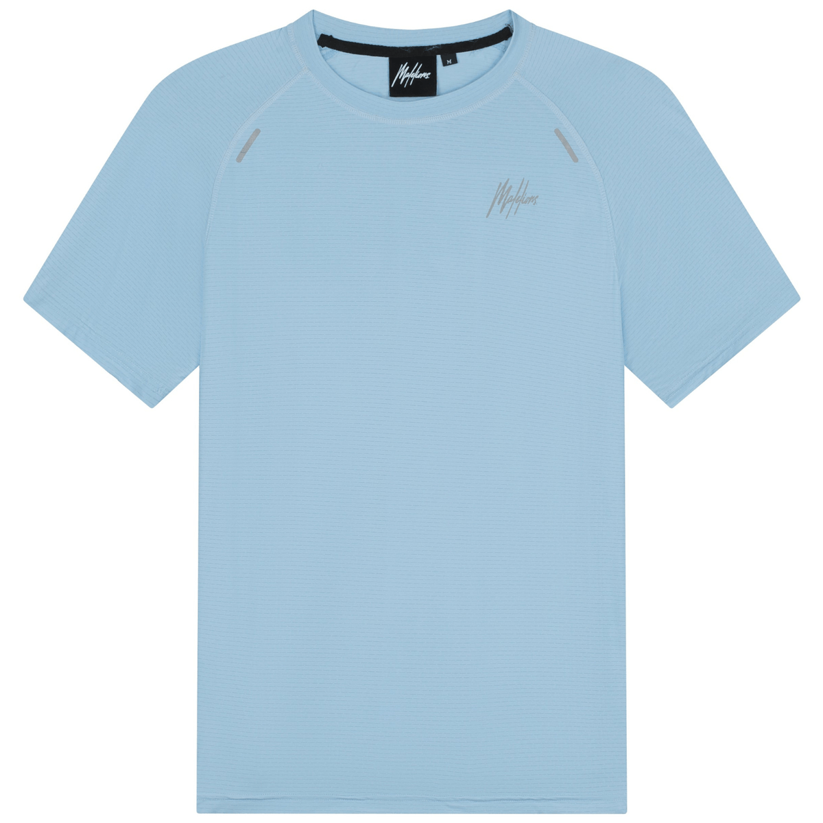 Vooraanzicht van het lichtblauwe Malelions Padel Vortex T-Shirt met zwarte binnenkraag