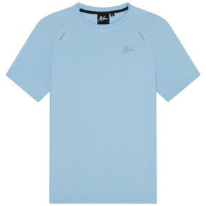 Vooraanzicht van het lichtblauwe Malelions Padel Vortex T-Shirt met zwarte binnenkraag