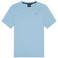 Vooraanzicht van het lichtblauwe Malelions Padel Vortex T-Shirt met zwarte binnenkraag