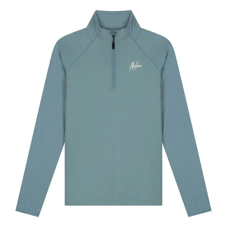 Malelions Sport Ace sweater met kwartrits in turquoise, vooraanzicht met logo